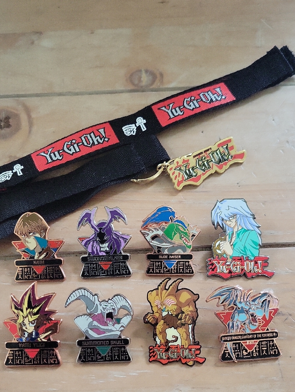 Set Of 8 2003 Yu-Gi-Oh! Lapel Pins + 2003 1st Ediion Keychain With Lanyard